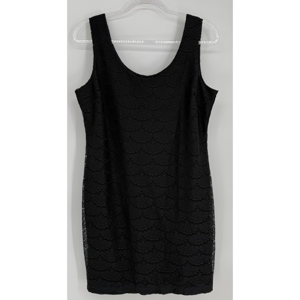 Candies Womens Black Floral Lace Sleeveless Scoop Neck Mini Shift Dress Sz XL